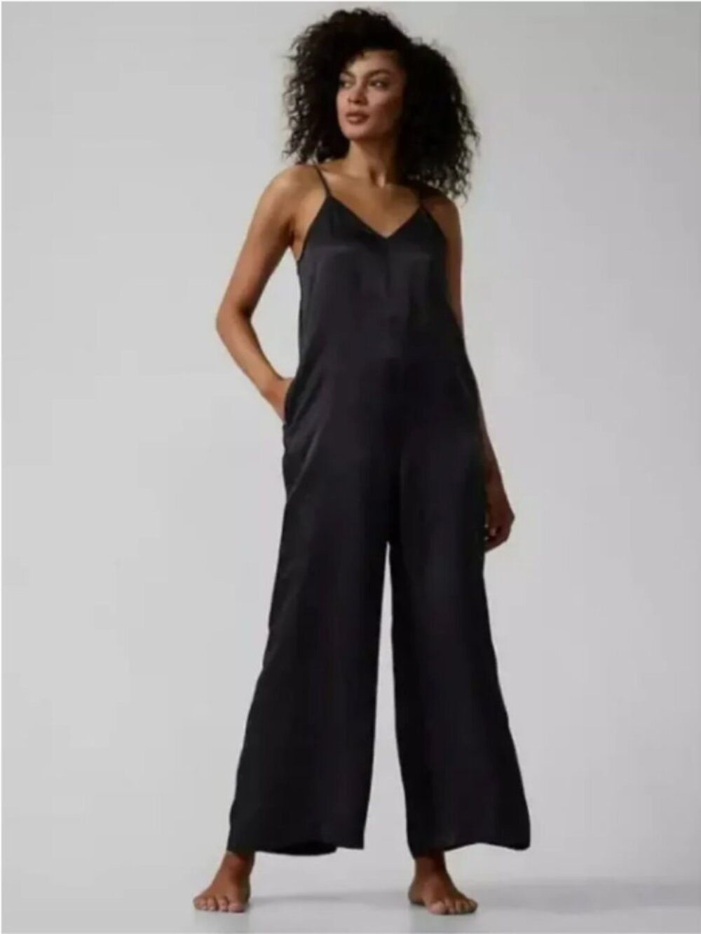 Athleta‎ Women's Calm Cool Black Sleeveless Wide Leg Romper Jumpsuit Size Medium